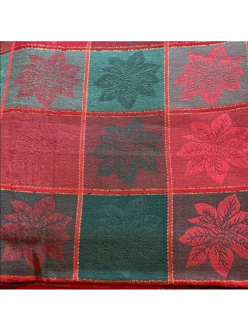 Poinsettia Plaid Tablecloth Red Green Floral Buffalo Check
